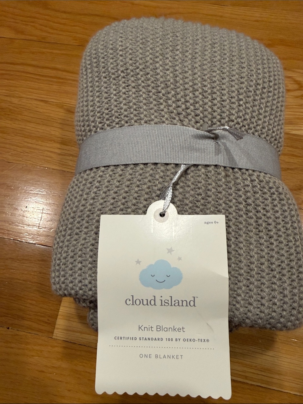NWT Cloud Island grey knit blanket 30in X 40 in .